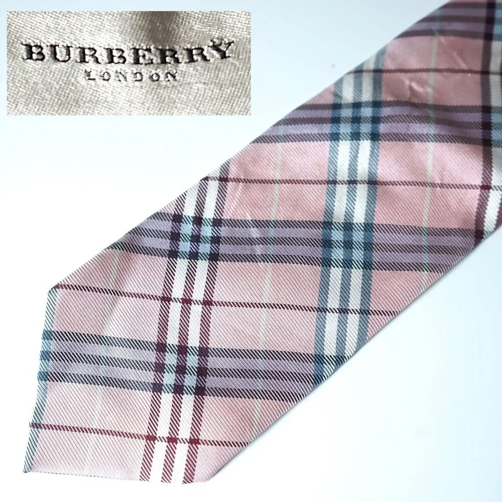 Burberry Neck Tie Pink Plaid Pattern Designer Rare Color Burberry